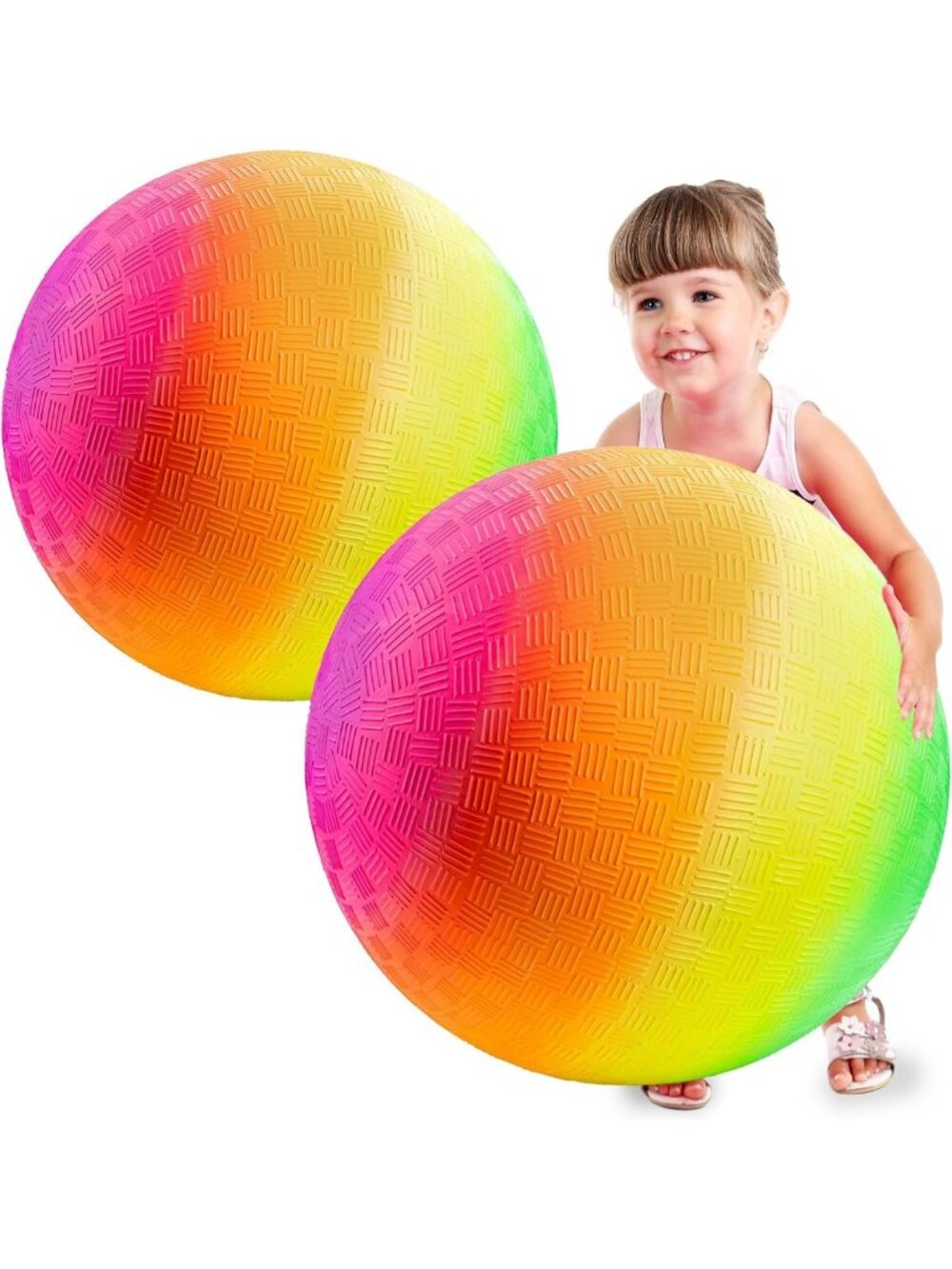 Jumbo 18" Rainbow Inflatable Playground Ball for Kids - Big Bouncy Kickball
